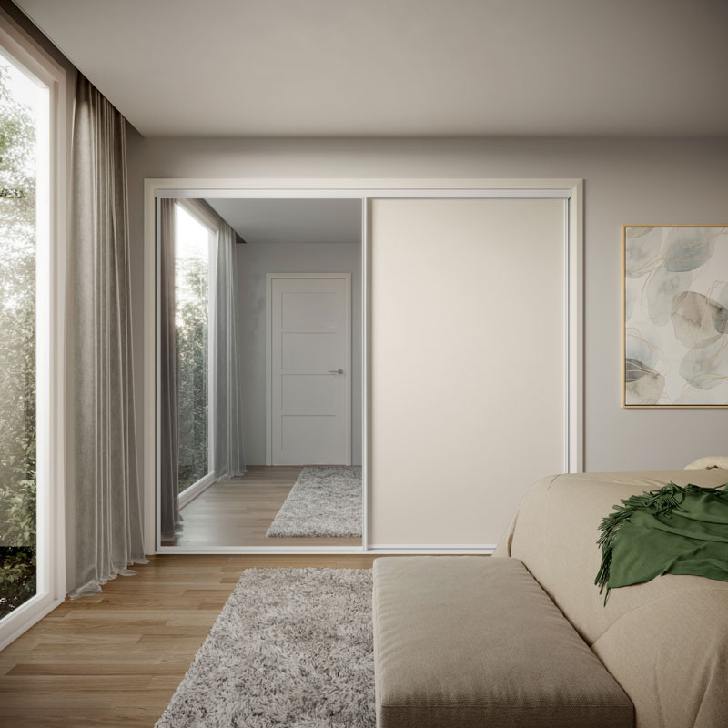 Stegbar - Wardrobes Sliding Doors - Mirror/Vinyl - Pearl White Frame ...